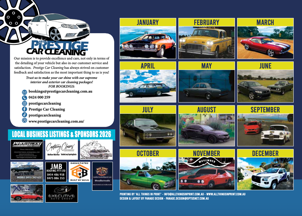 2026 Prestige Car Cleaning Movember Charity Calander